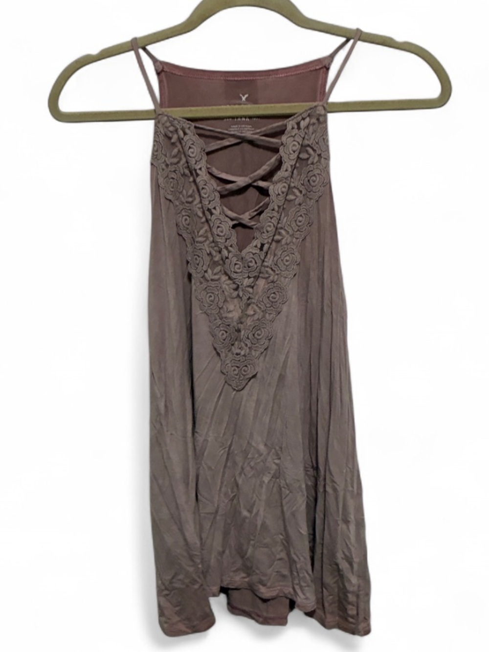 American Eagle Outfitters Soft and Sexy Lace-Detail Dusty Pink Tank Top